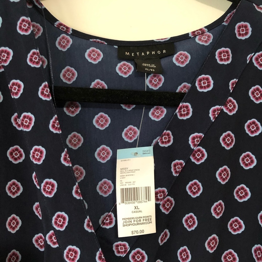 New Metaphor bell sleeve wrap dress print long sleeve XL Women’s - Picture 3 of 5